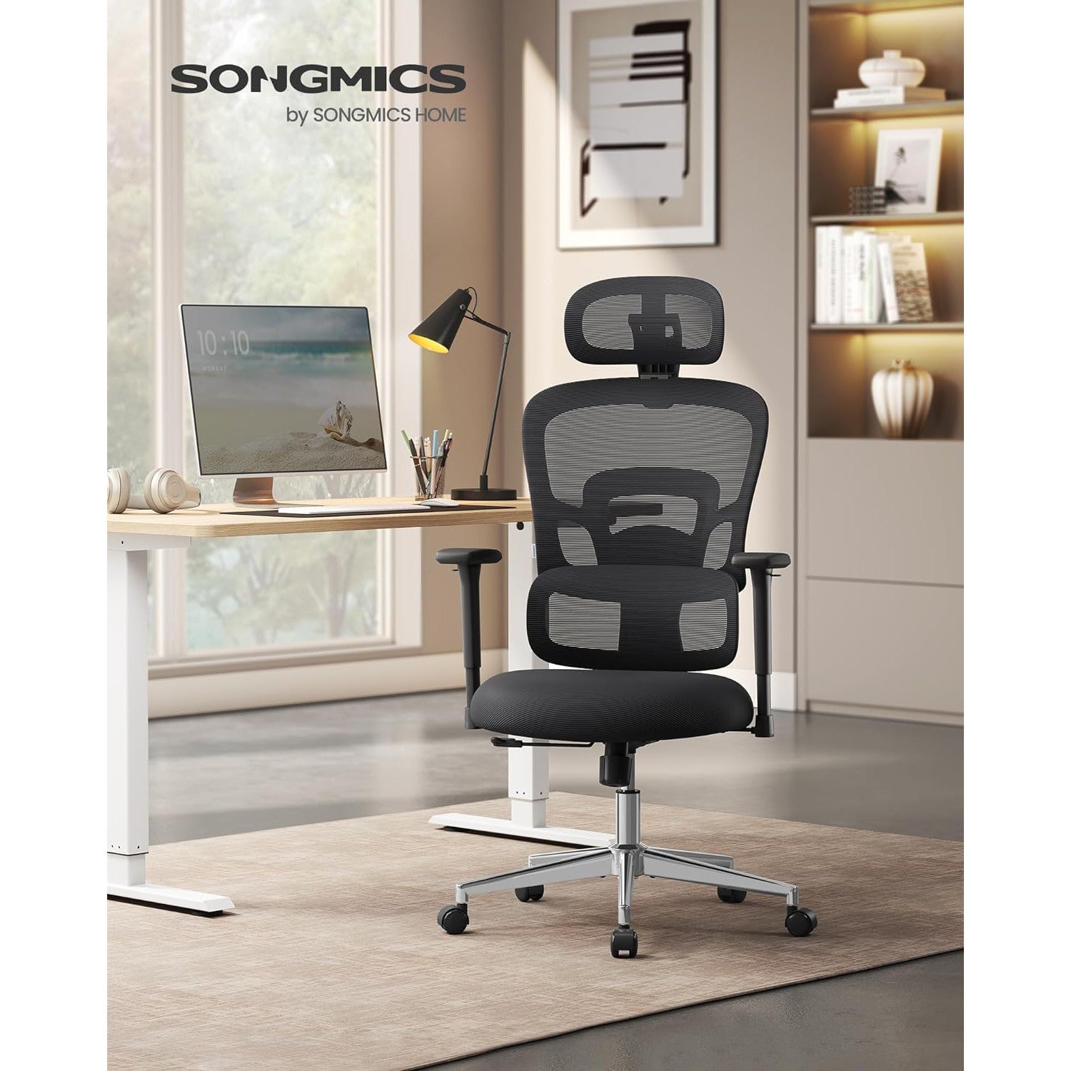 Ergonomska uredska stolica, podesiva lumbalna potpora, crna | SONGMICS-vitahome.hr