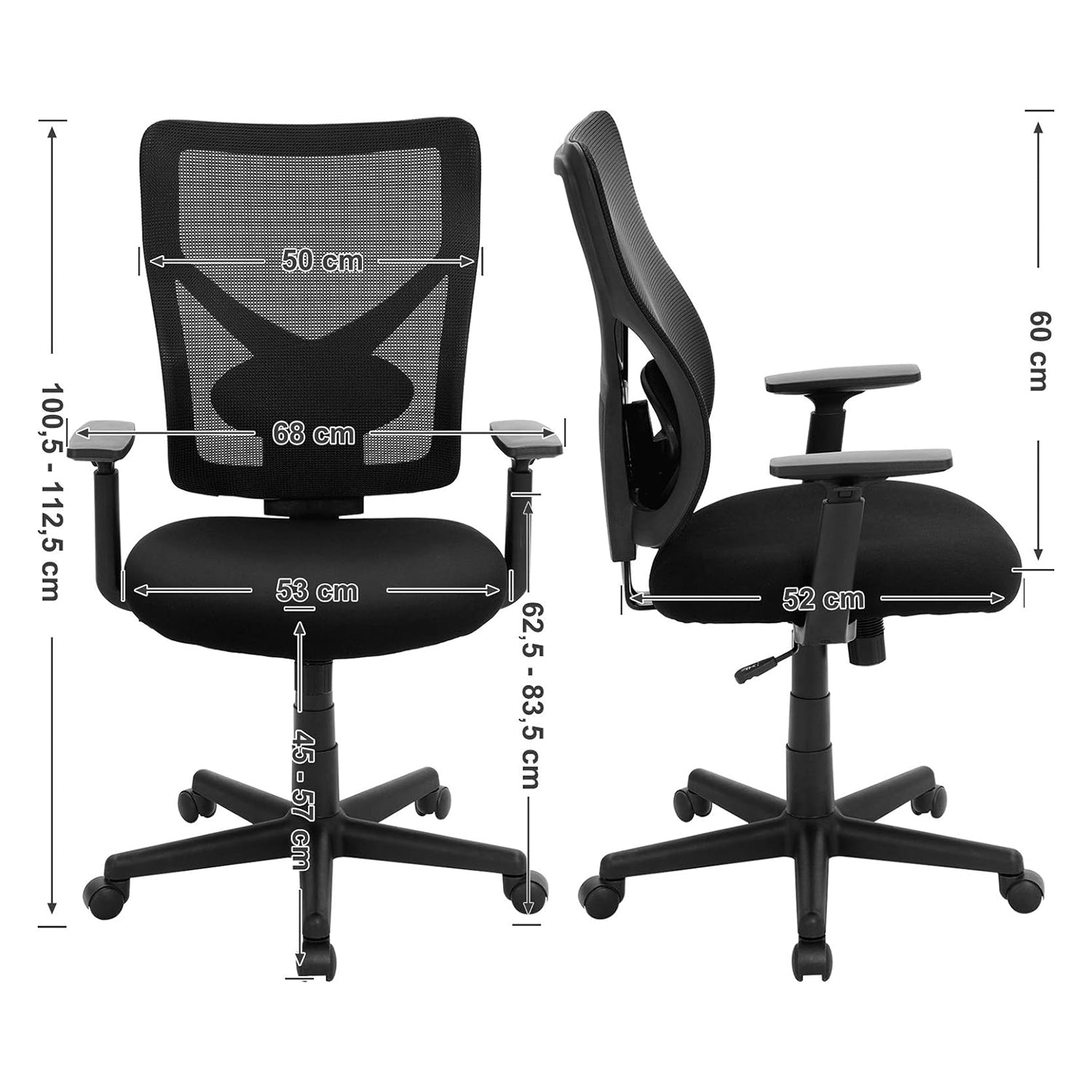 Ergonomska uredska stolica, podesiva, nosivosti do 120 kg, crne boje | SONGMICS-vitahome.hr