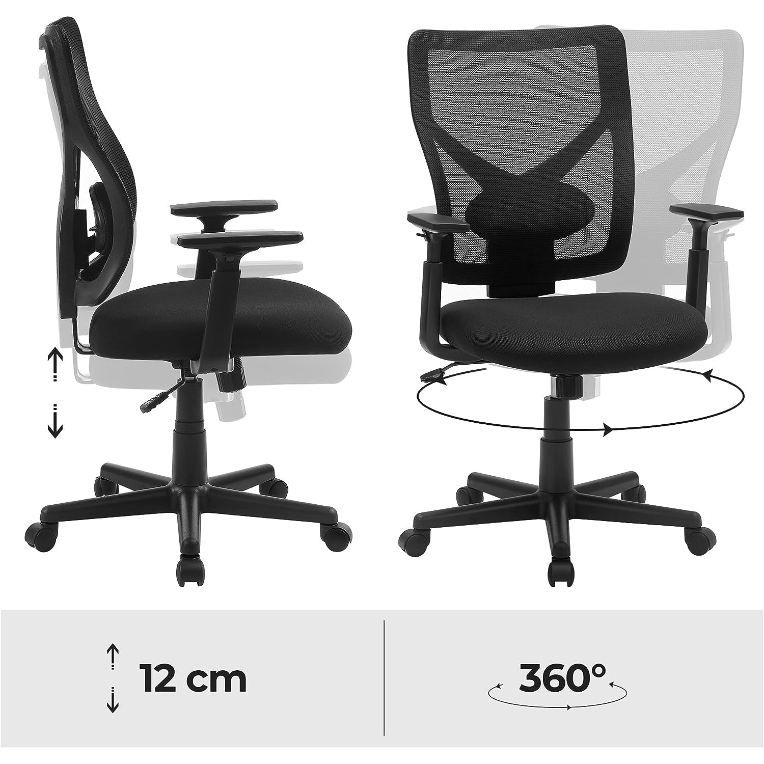 Ergonomska uredska stolica, podesiva, nosivosti do 120 kg, crne boje | SONGMICS-vitahome.hr