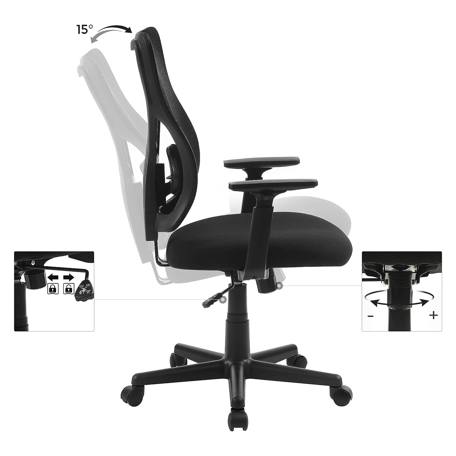 Ergonomska uredska stolica, podesiva, nosivosti do 120 kg, crne boje | SONGMICS-vitahome.hr