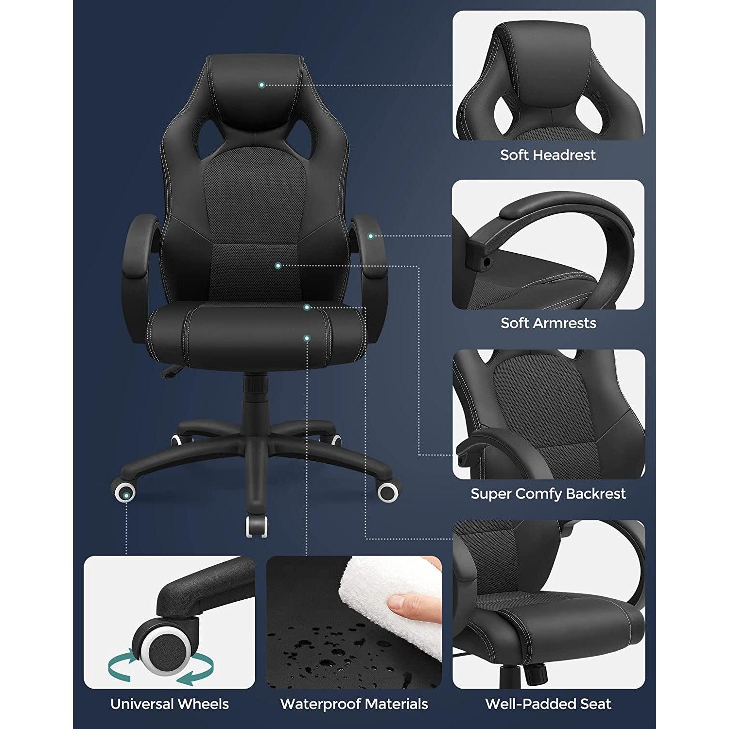 Ergonomska uredska stolica, podesiva stolica za igrače, crna | SONGMICS-vitahome.hr