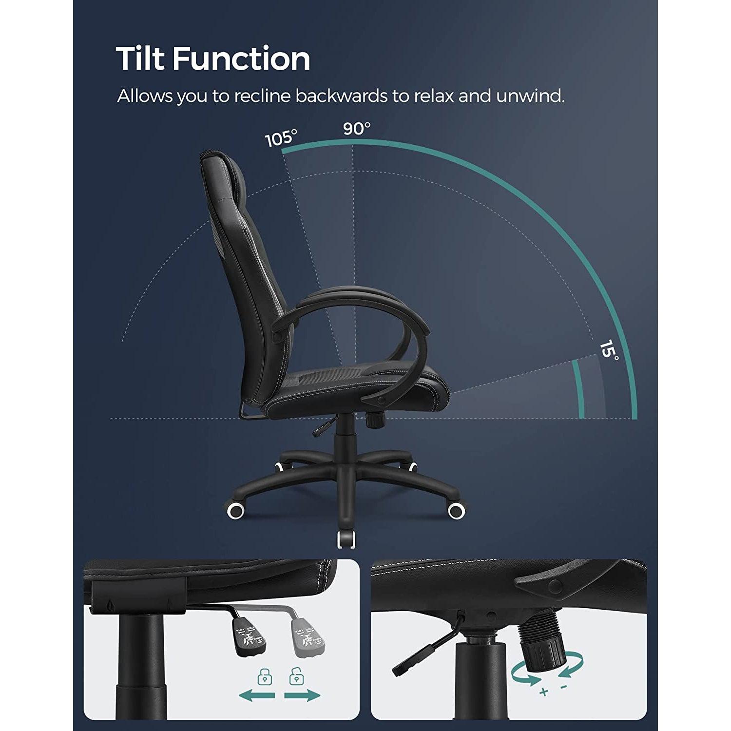 Ergonomska uredska stolica, podesiva stolica za igrače, crna | SONGMICS-vitahome.hr
