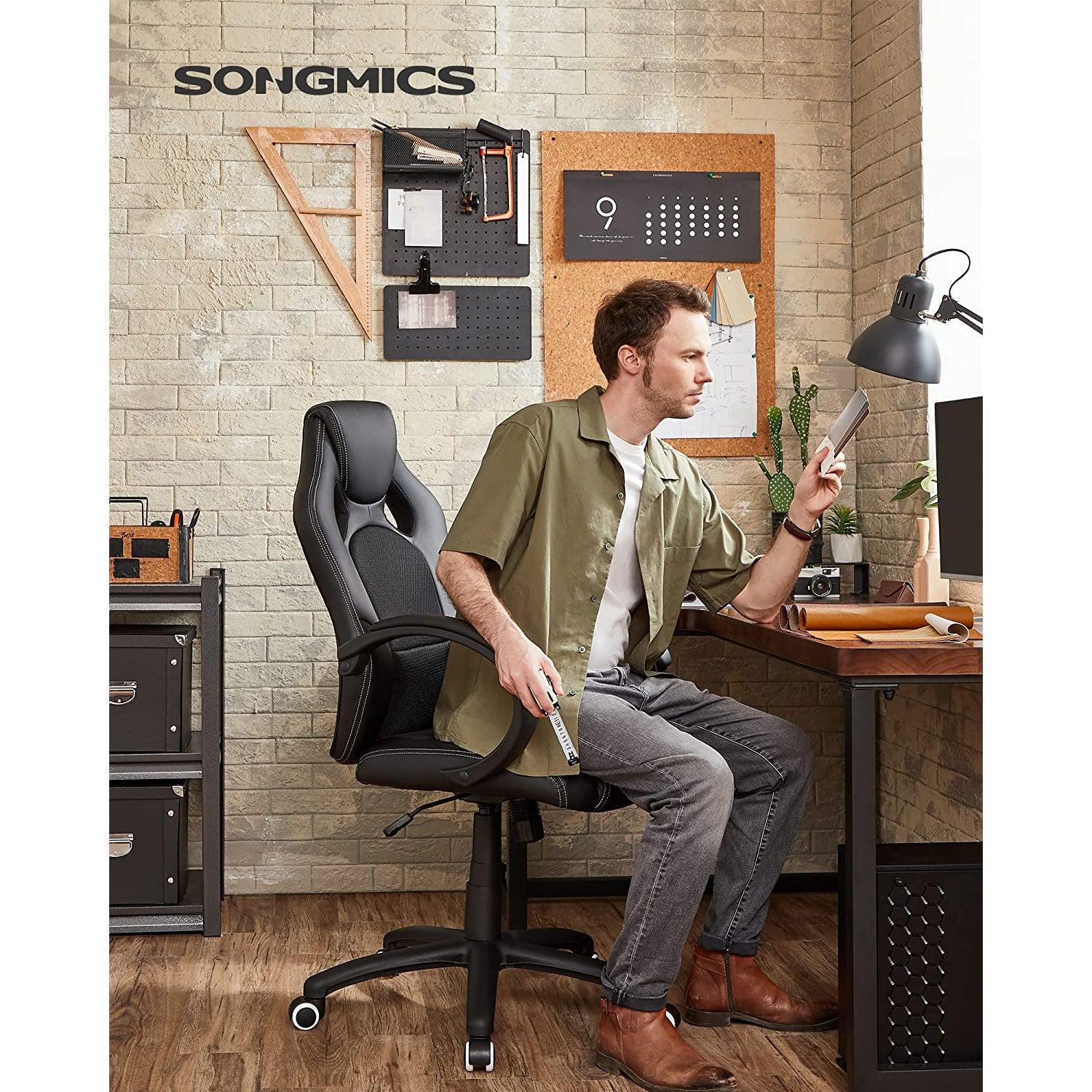 Ergonomska uredska stolica, podesiva stolica za igrače, crna | SONGMICS-vitahome.hr