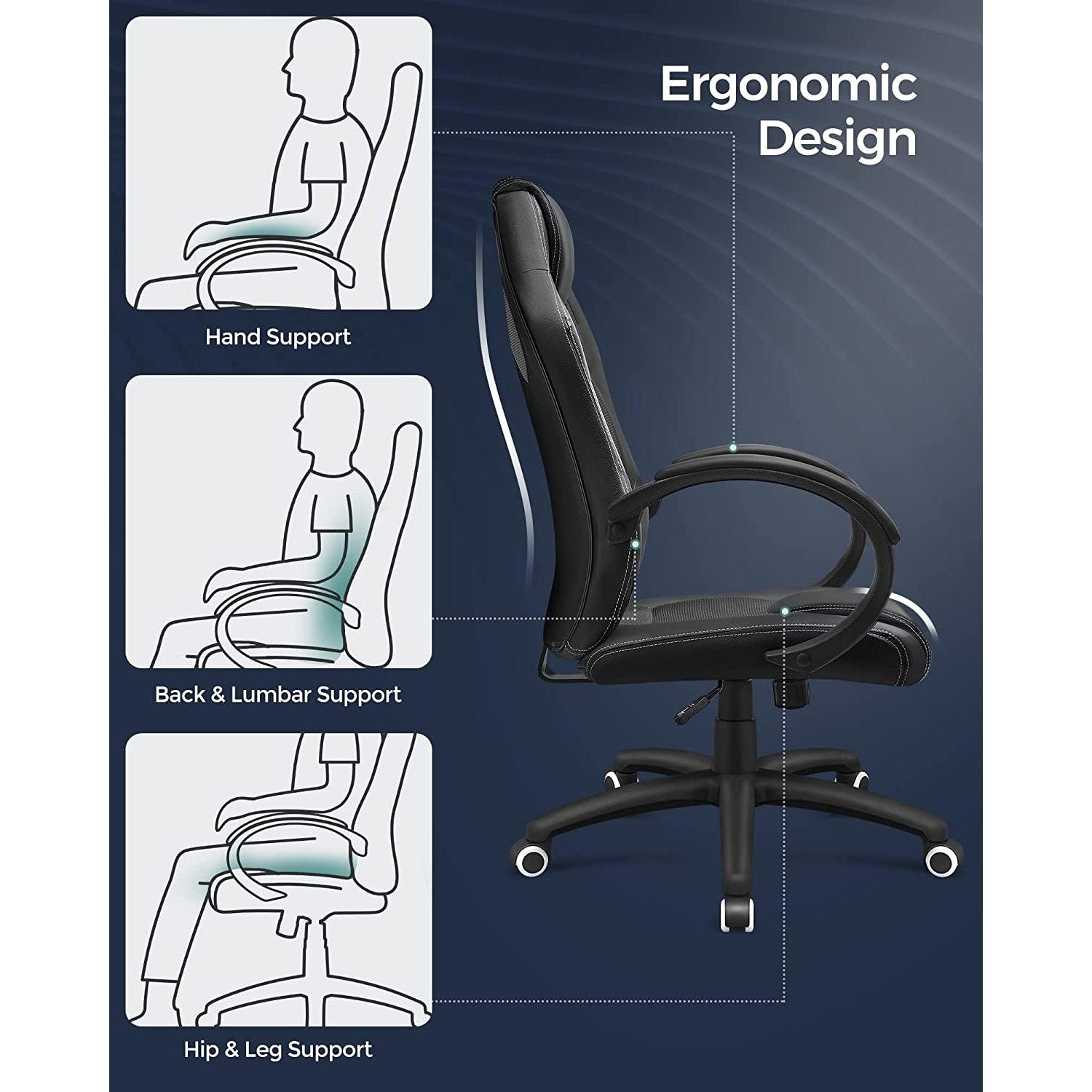 Ergonomska uredska stolica, podesiva stolica za igrače, crna | SONGMICS-vitahome.hr