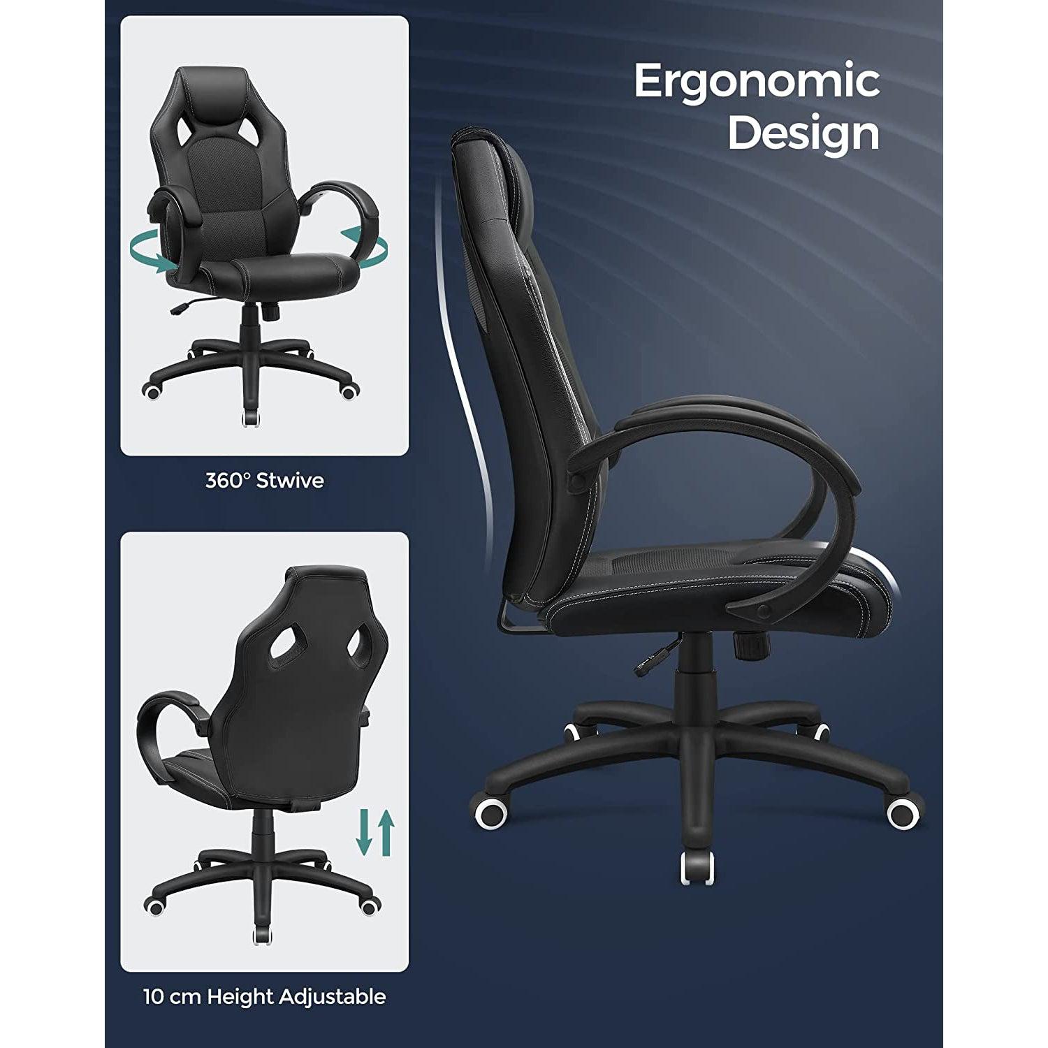 Ergonomska uredska stolica, podesiva stolica za igrače, crna | SONGMICS-vitahome.hr