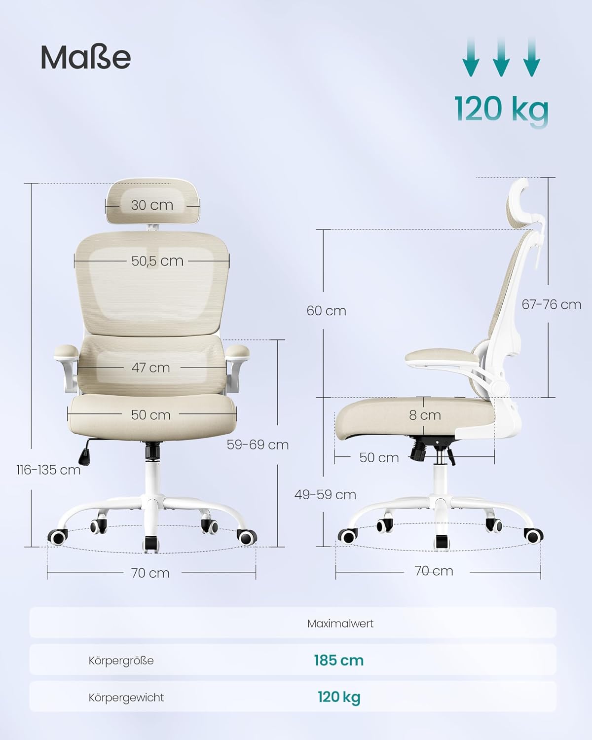 Ergonomska uredska stolica, rotirajuća, prozračna, boja pijeska