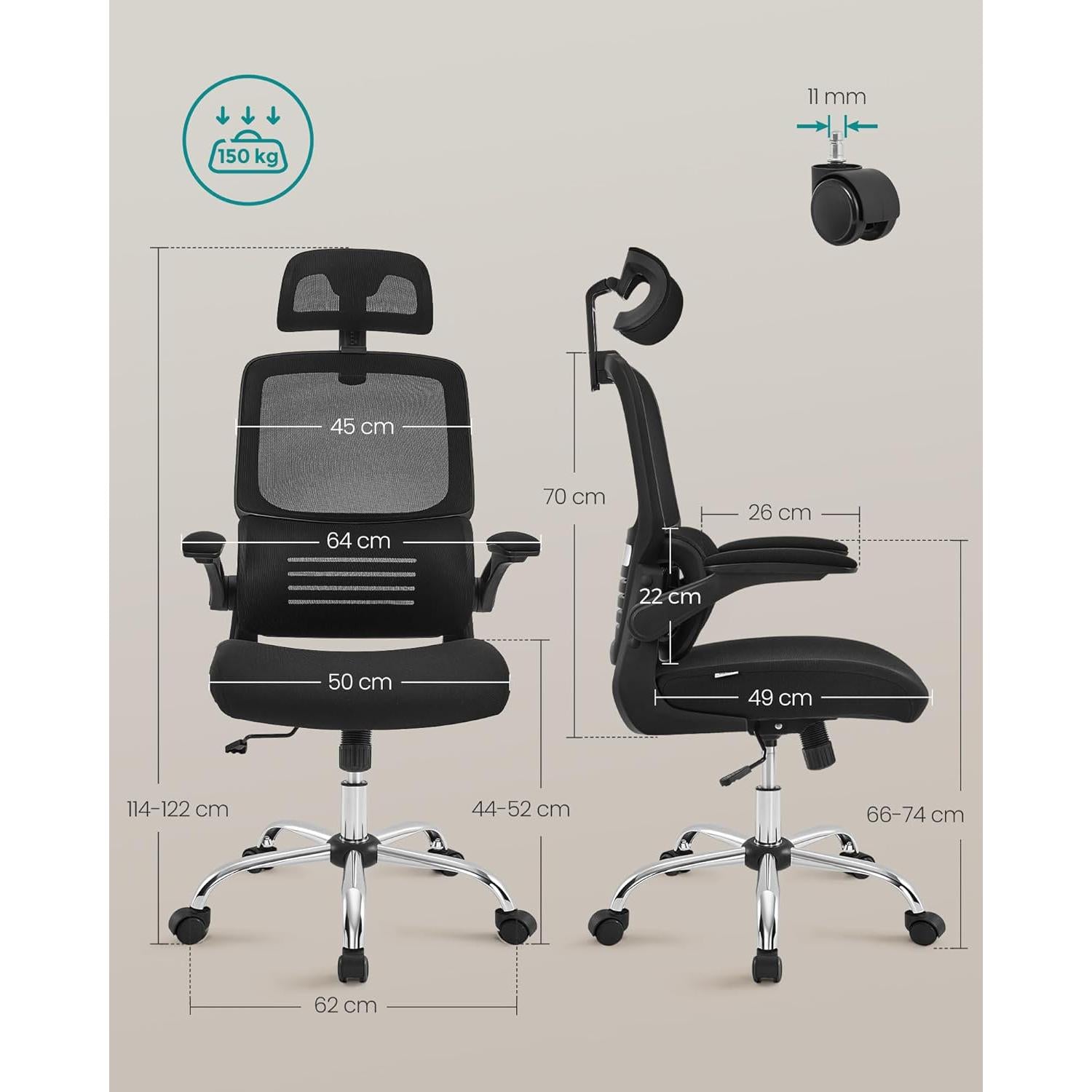 Ergonomska uredska stolica s lumbalnom podrškom i naslonom za glavu, crna | SONGMICS-vitahome.hr