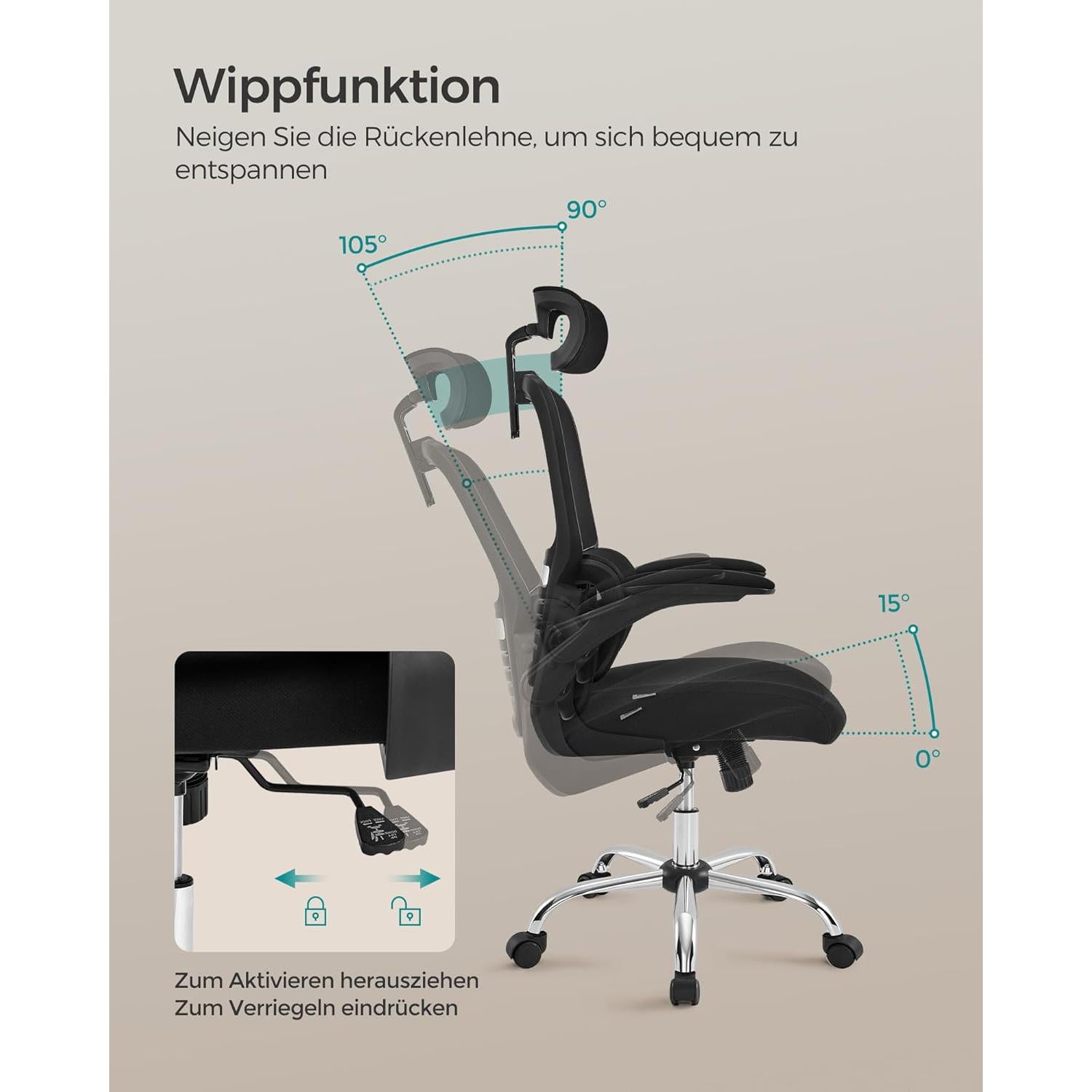 Ergonomska uredska stolica s lumbalnom podrškom i naslonom za glavu, crna | SONGMICS-vitahome.hr