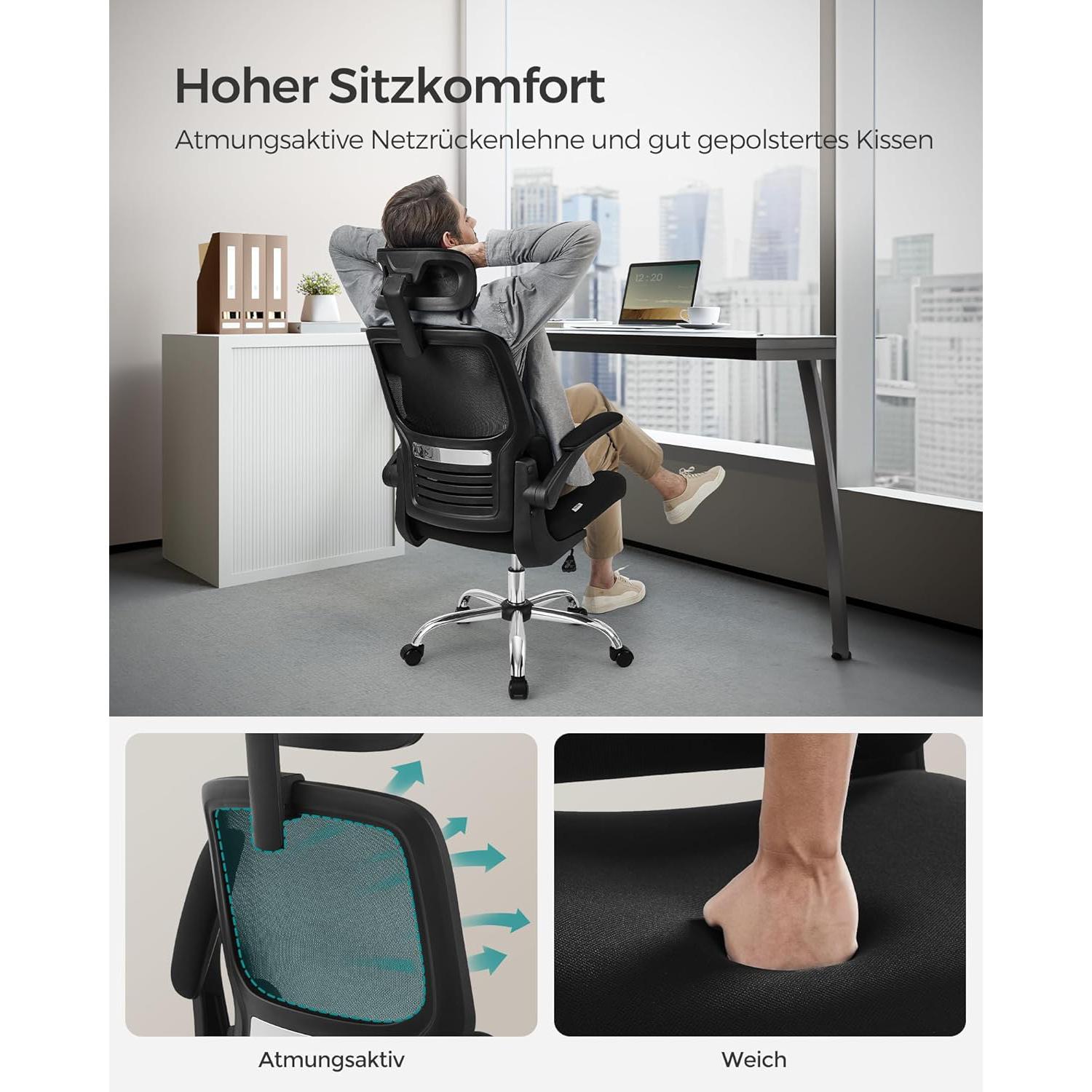 Ergonomska uredska stolica s lumbalnom podrškom i naslonom za glavu, crna | SONGMICS-vitahome.hr