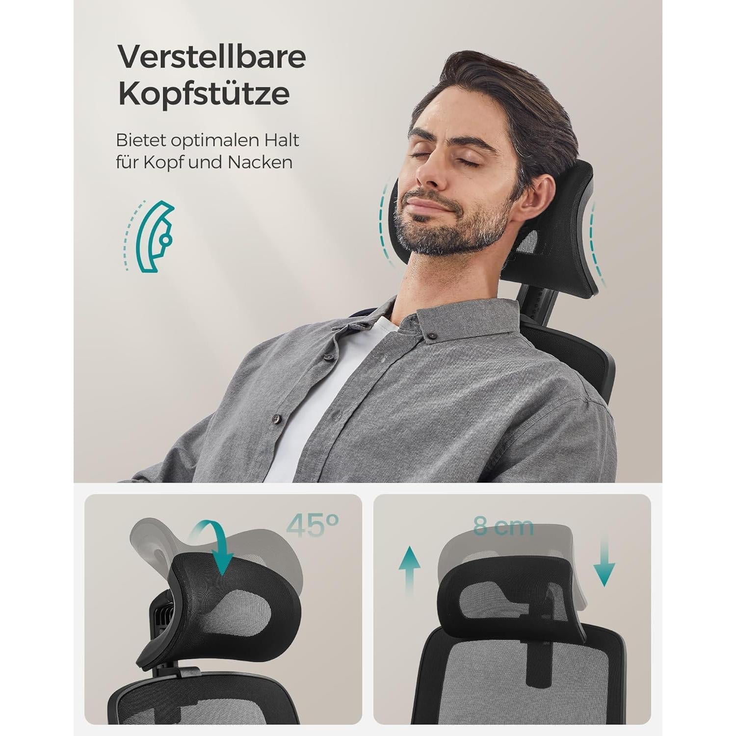 Ergonomska uredska stolica s lumbalnom podrškom i naslonom za glavu, crna | SONGMICS-vitahome.hr