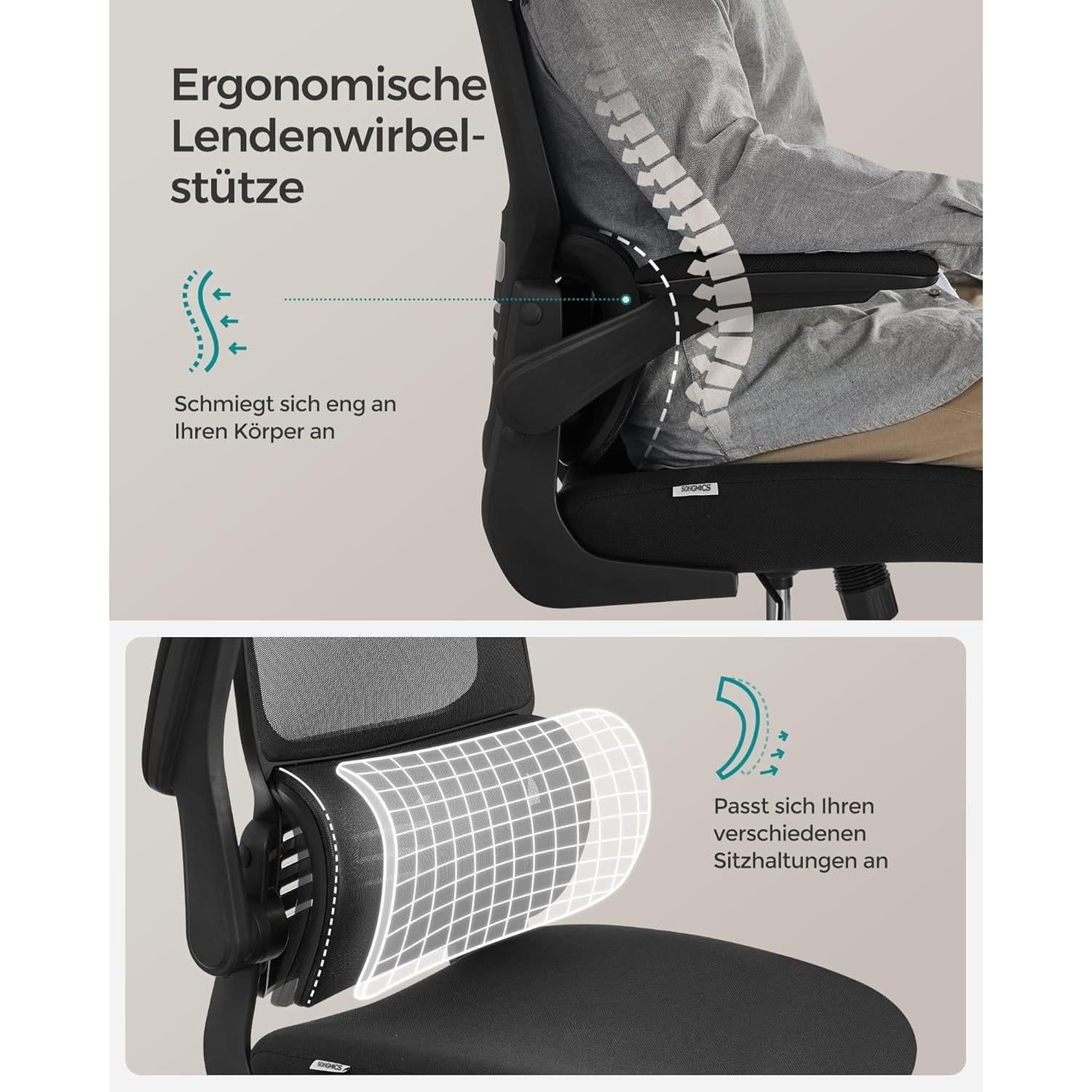 Ergonomska uredska stolica s lumbalnom podrškom i naslonom za glavu, crna | SONGMICS-vitahome.hr