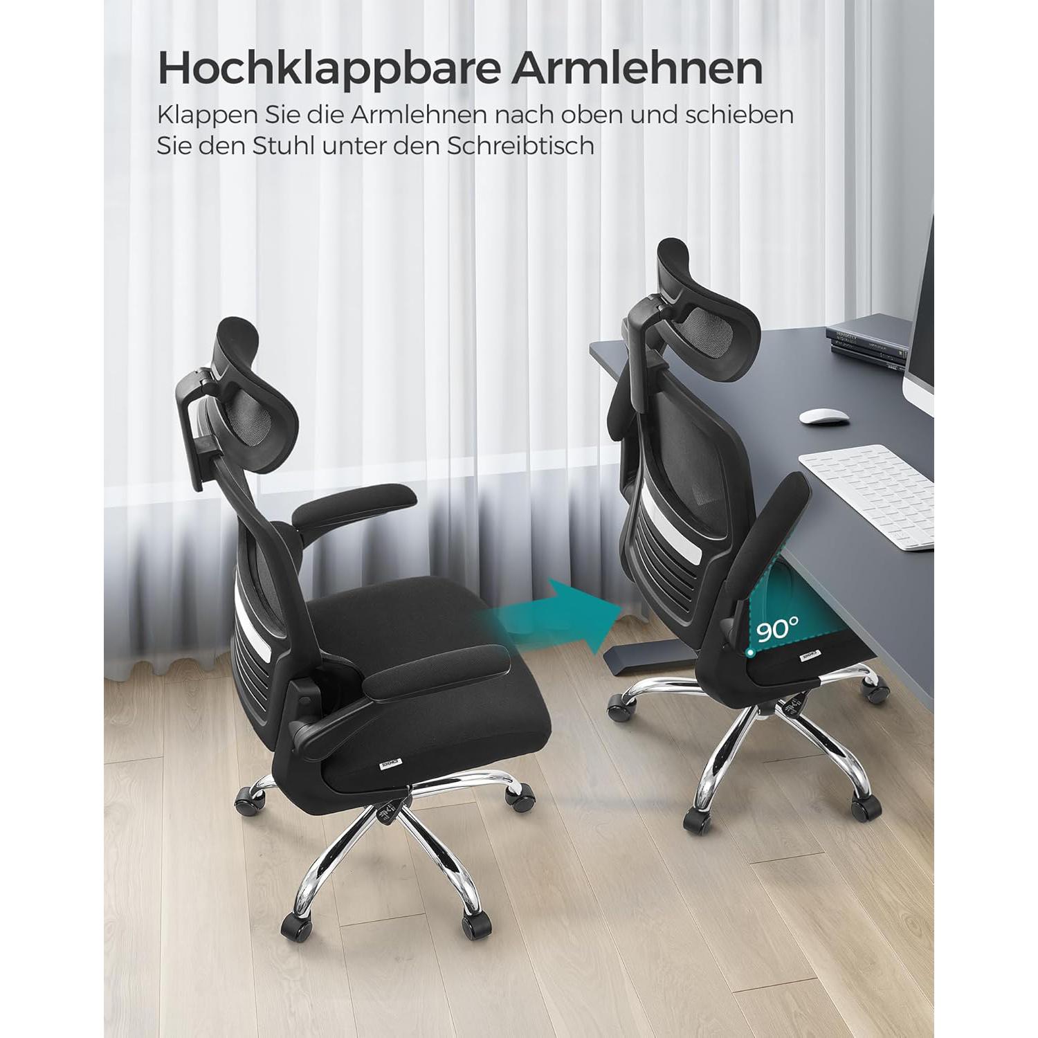 Ergonomska uredska stolica s lumbalnom podrškom i naslonom za glavu, crna | SONGMICS-vitahome.hr