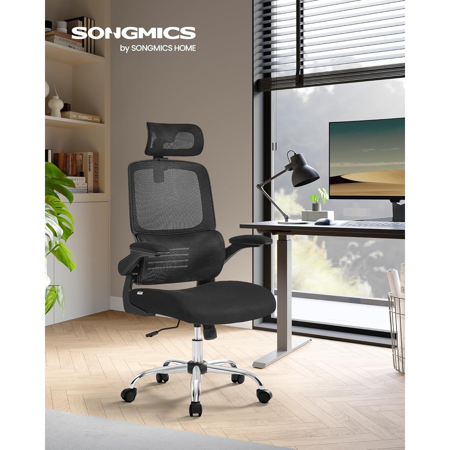 Ergonomska uredska stolica s lumbalnom podrškom i naslonom za glavu, crna | SONGMICS-vitahome.hr