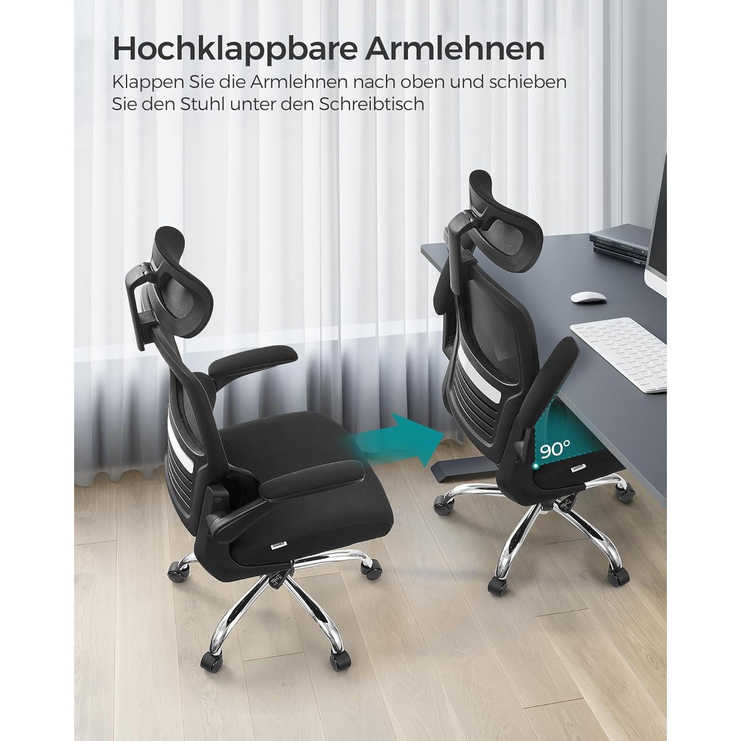 Ergonomska uredska stolica s lumbalnom podrškom i naslonom za glavu, crna | SONGMICS-vitahome.hr