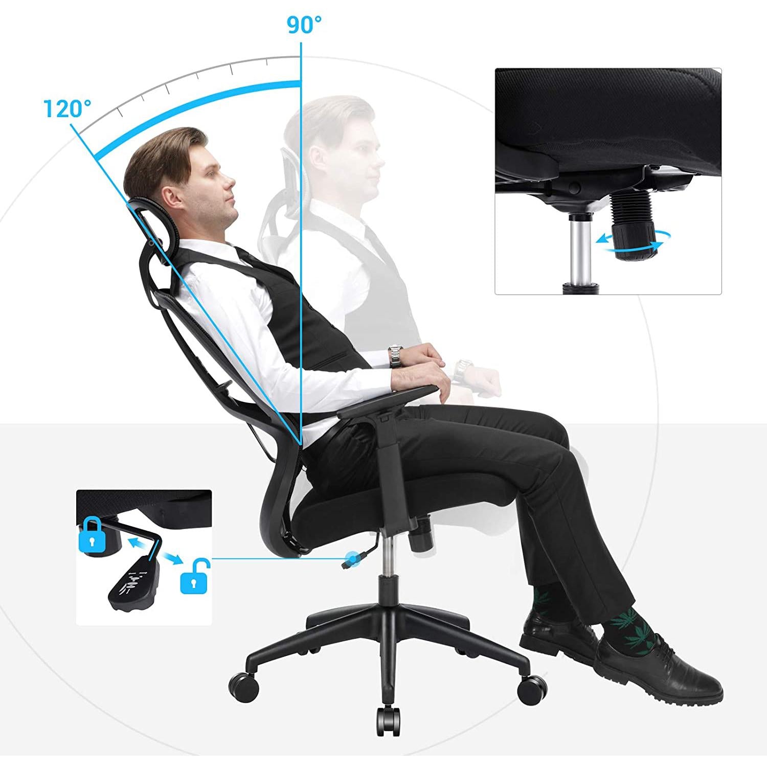 Ergonomska uredska stolica s lumbalnom potporom, crna | SONGMICS-vitahome.hr