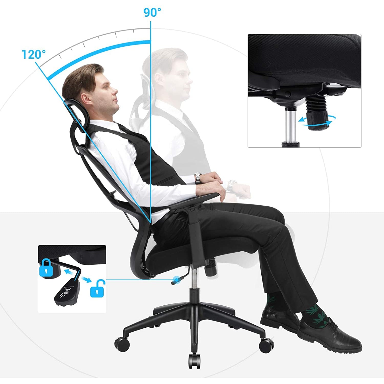 Ergonomska uredska stolica s lumbalnom potporom, crna | SONGMICS-vitahome.hr
