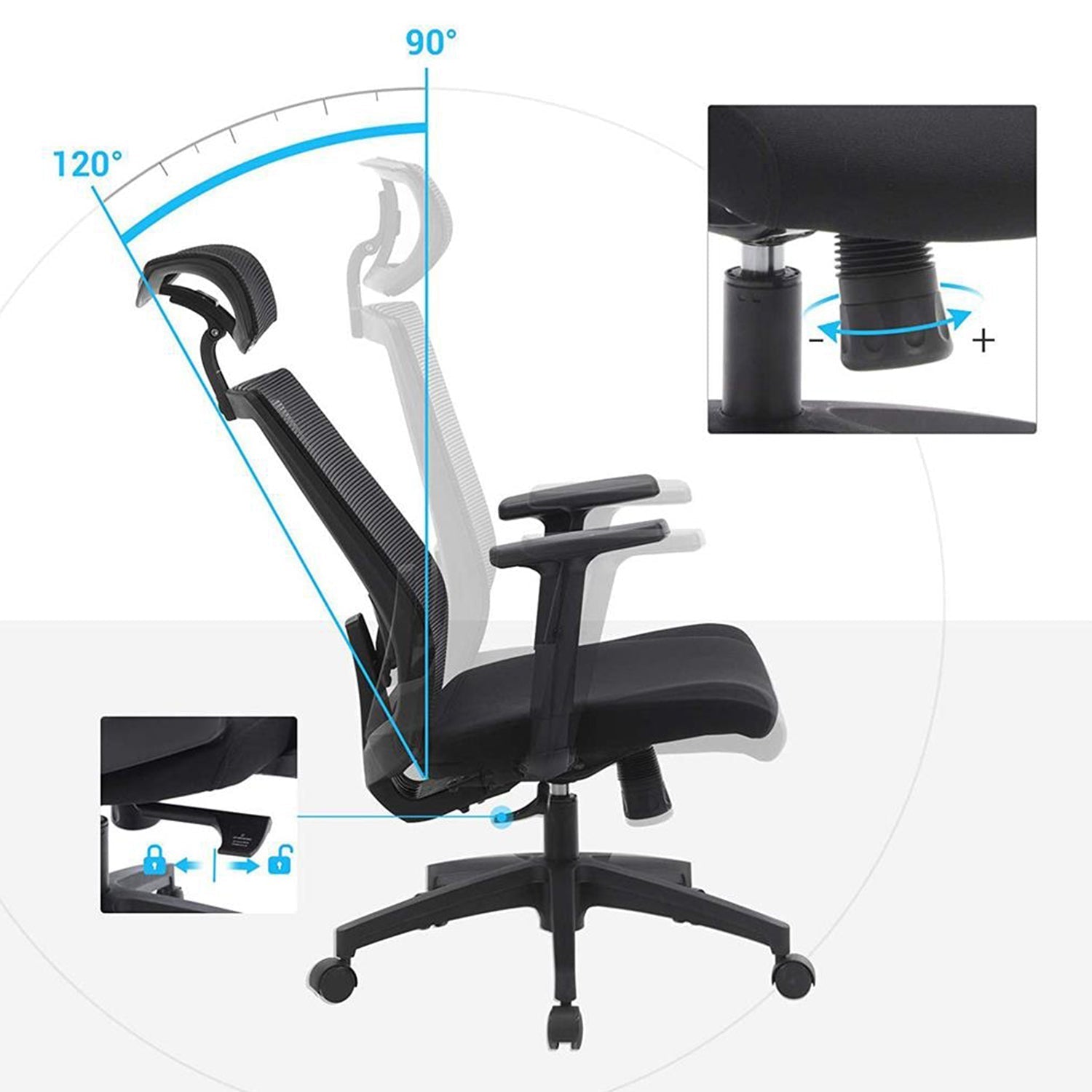 Ergonomska uredska stolica s mrežastom navlakom i lumbalnom potporom, crna | SONGMICS-vitahome.hr