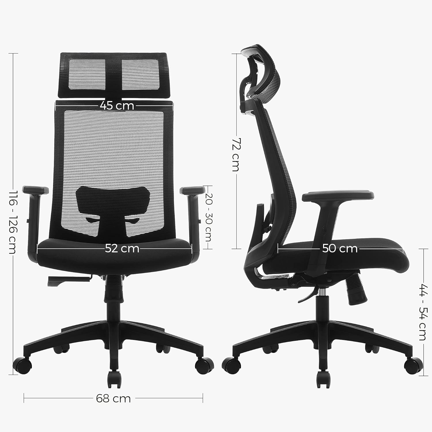 Ergonomska uredska stolica s mrežastom navlakom i lumbalnom potporom, crna | SONGMICS-vitahome.hr