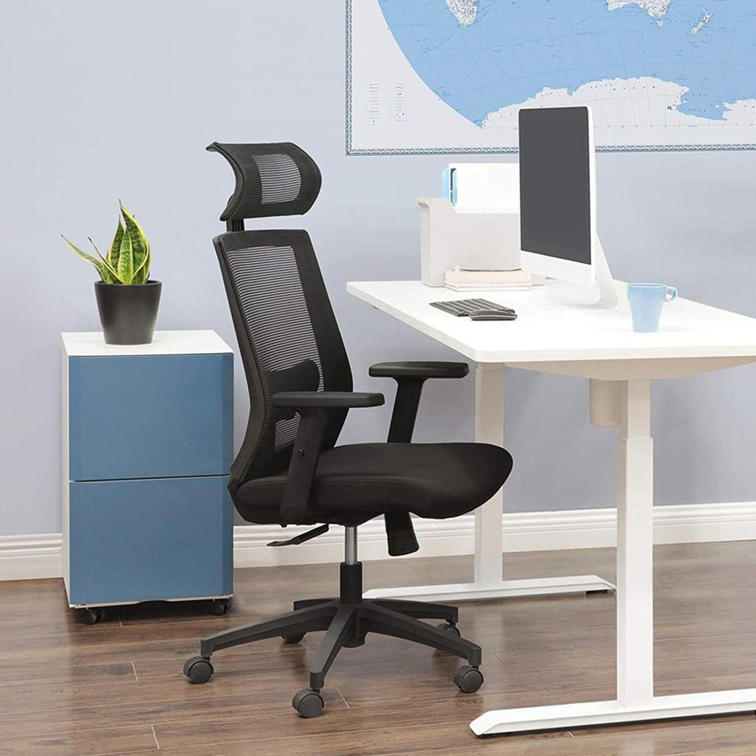 Ergonomska uredska stolica s mrežastom navlakom i lumbalnom potporom, crna | SONGMICS-vitahome.hr