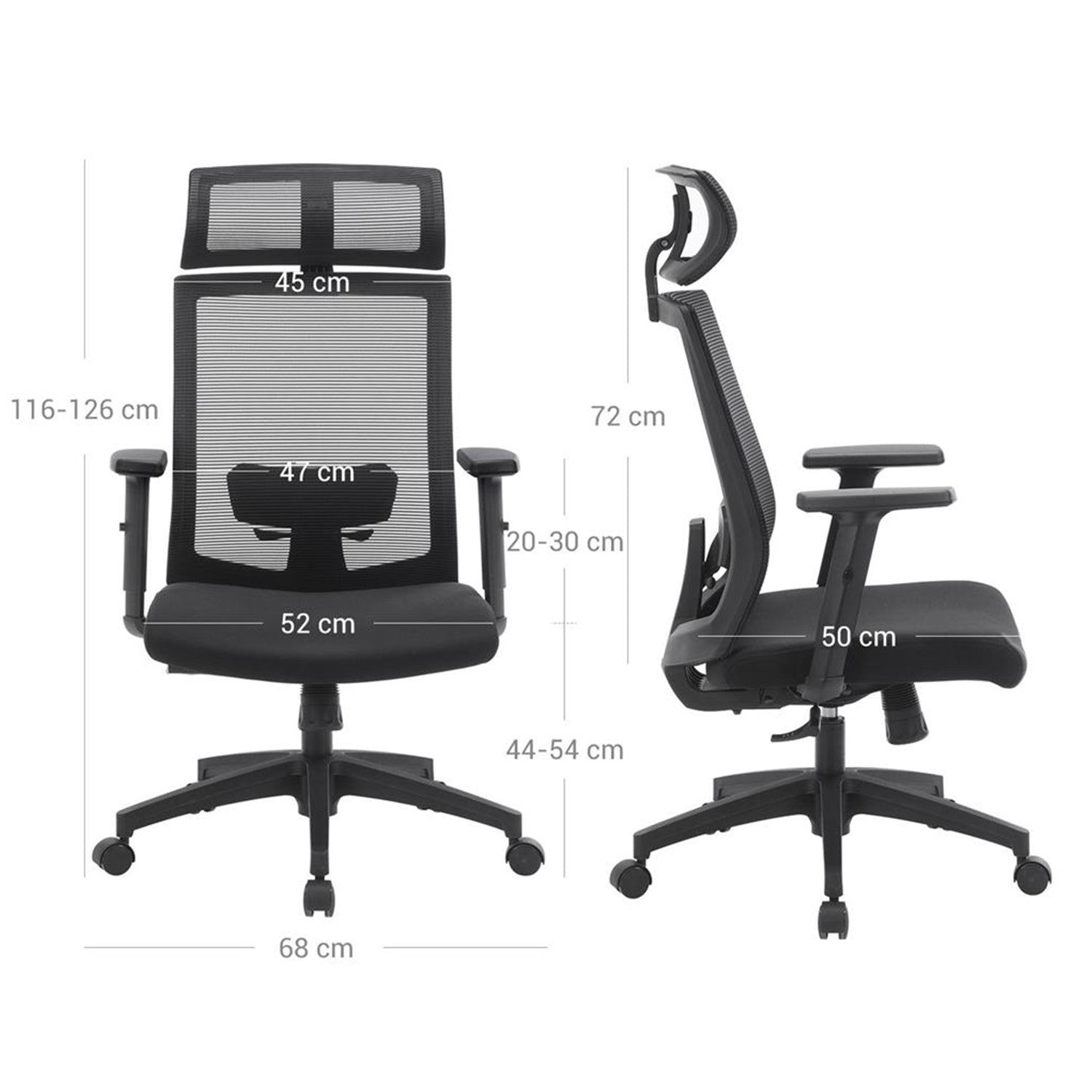 Ergonomska uredska stolica s mrežastom navlakom i lumbalnom potporom, crna | SONGMICS-vitahome.hr