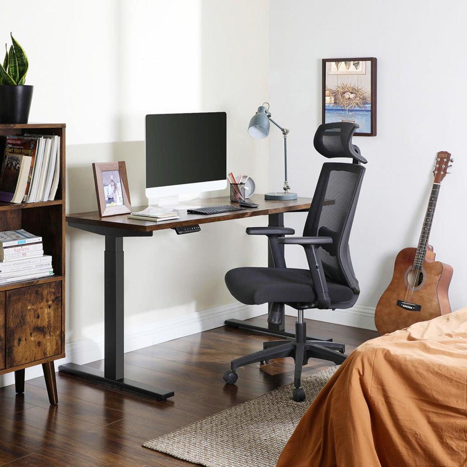 Ergonomska uredska stolica s mrežastom navlakom i lumbalnom potporom, crna | SONGMICS-vitahome.hr