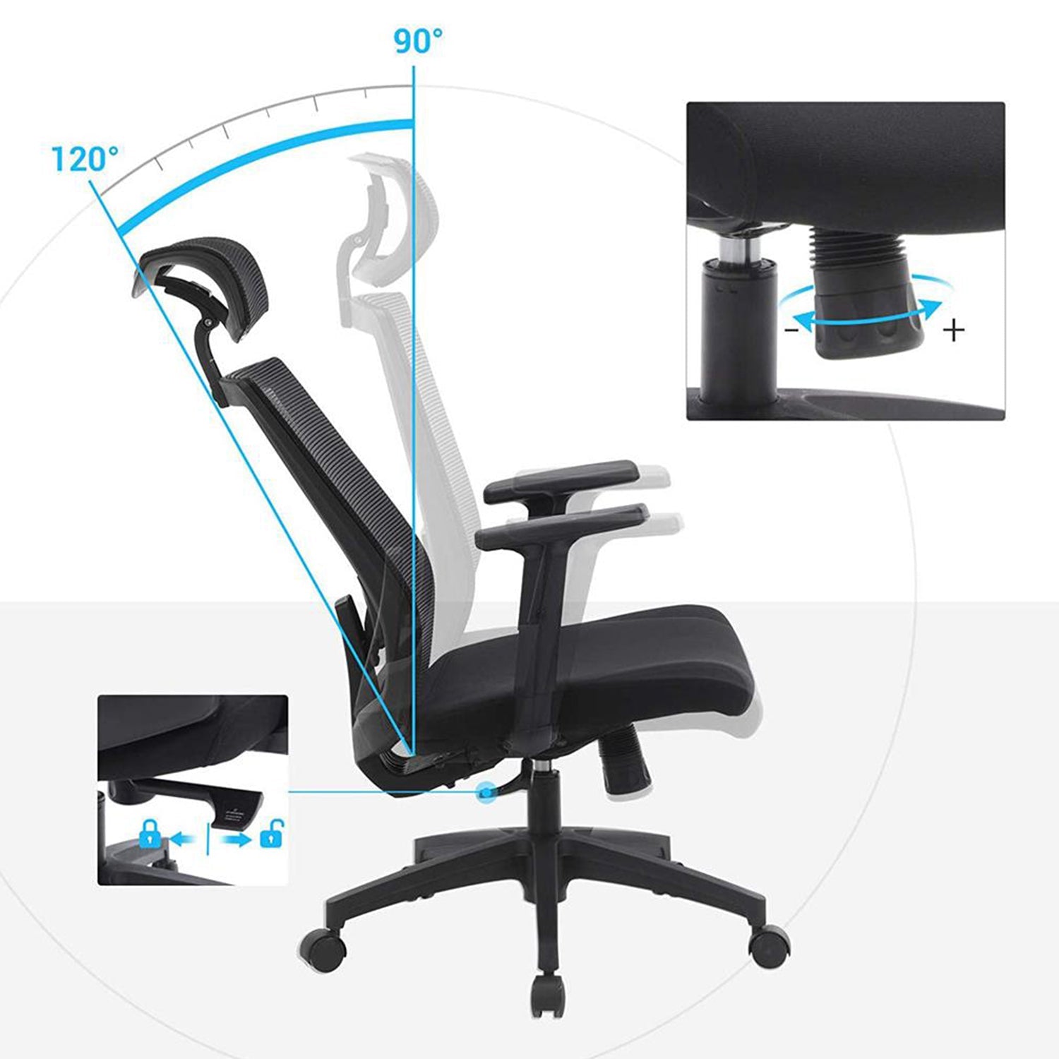 Ergonomska uredska stolica s mrežastom navlakom i lumbalnom potporom, crna | SONGMICS-vitahome.hr