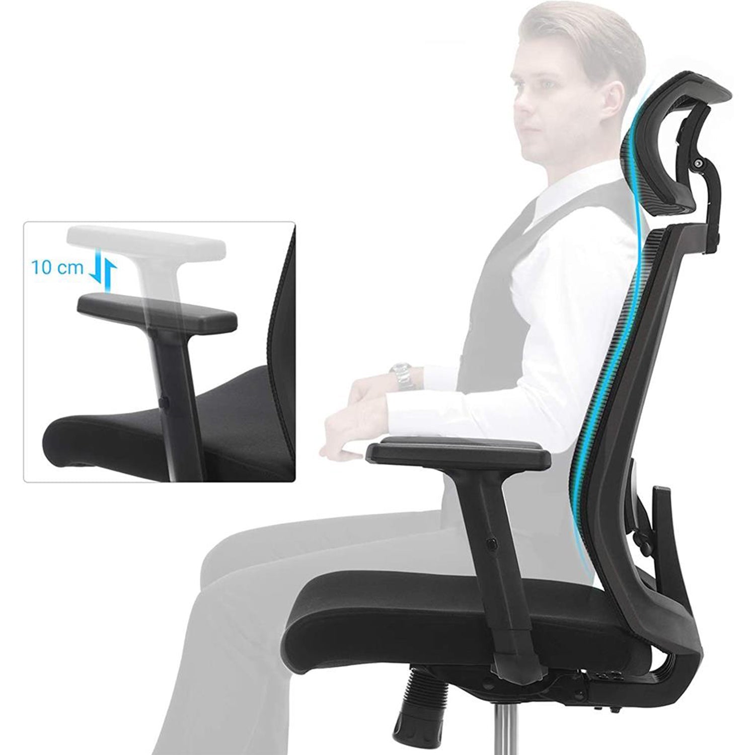 Ergonomska uredska stolica s mrežastom navlakom i lumbalnom potporom, crna | SONGMICS-vitahome.hr