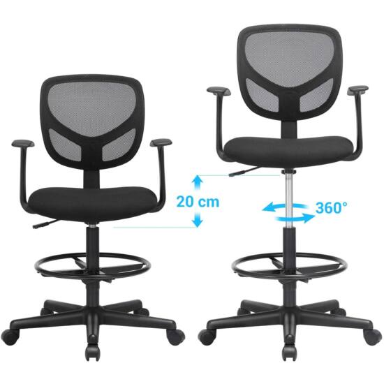 Ergonomska uredska stolica s naslonima za ruke, visina sjedala 55-75 cm, crna | SONGMICS-vitahome.hr
