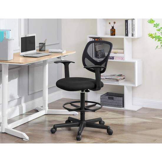 Ergonomska uredska stolica s naslonima za ruke, visina sjedala 55-75 cm, crna | SONGMICS-vitahome.hr