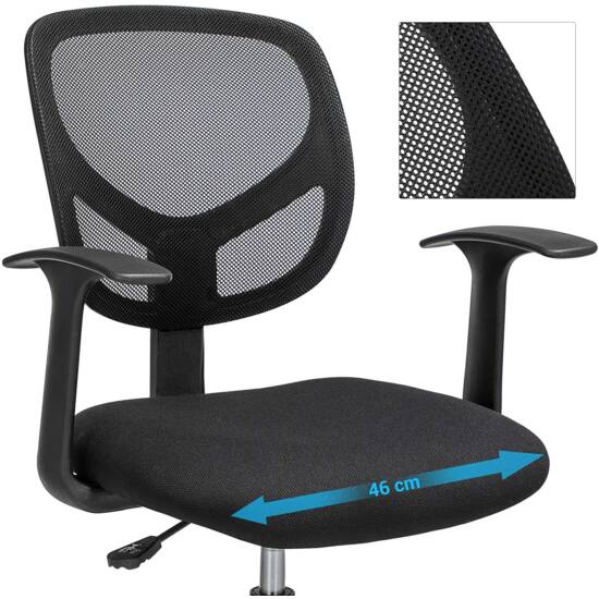 Ergonomska uredska stolica s naslonima za ruke, visina sjedala 55-75 cm, crna | SONGMICS-vitahome.hr