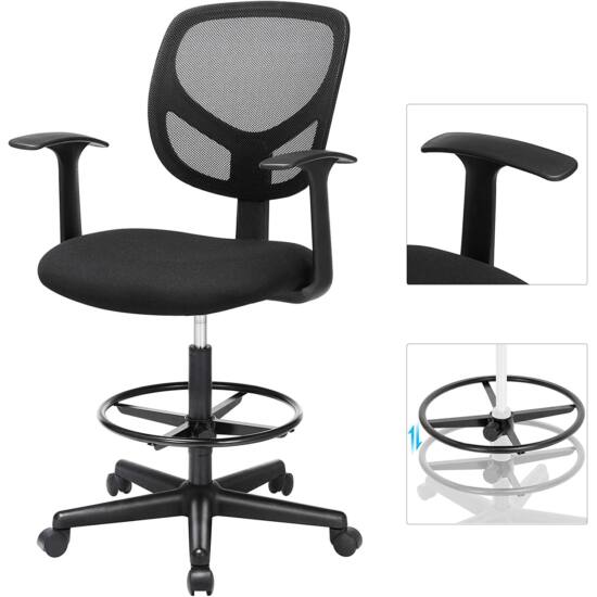 Ergonomska uredska stolica s naslonima za ruke, visina sjedala 55-75 cm, crna | SONGMICS-vitahome.hr