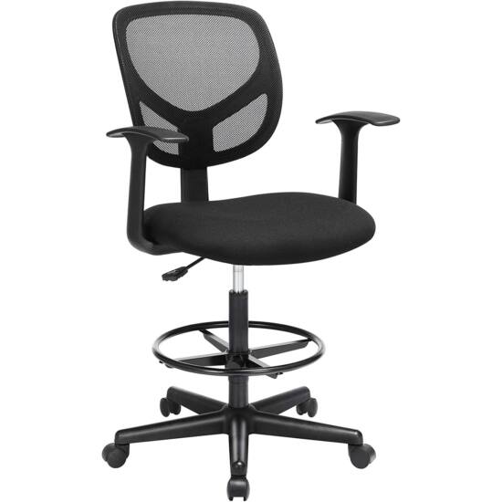 Ergonomska uredska stolica s naslonima za ruke, visina sjedala 55-75 cm, crna | SONGMICS-vitahome.hr