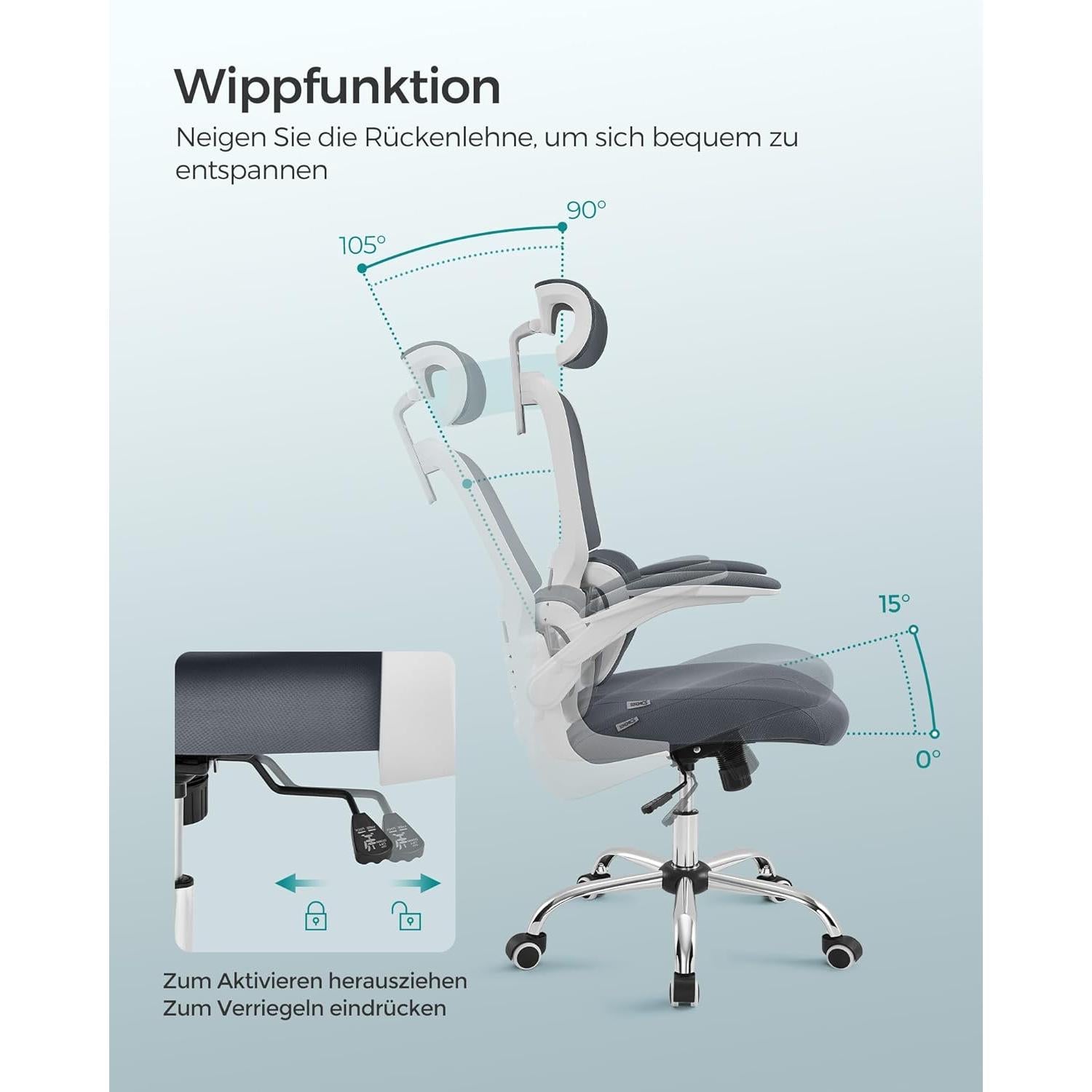 Ergonomska uredska stolica s podesivim naslonima za leđa, ruke i glavu, siva | SONGMICS-vitahome.hr