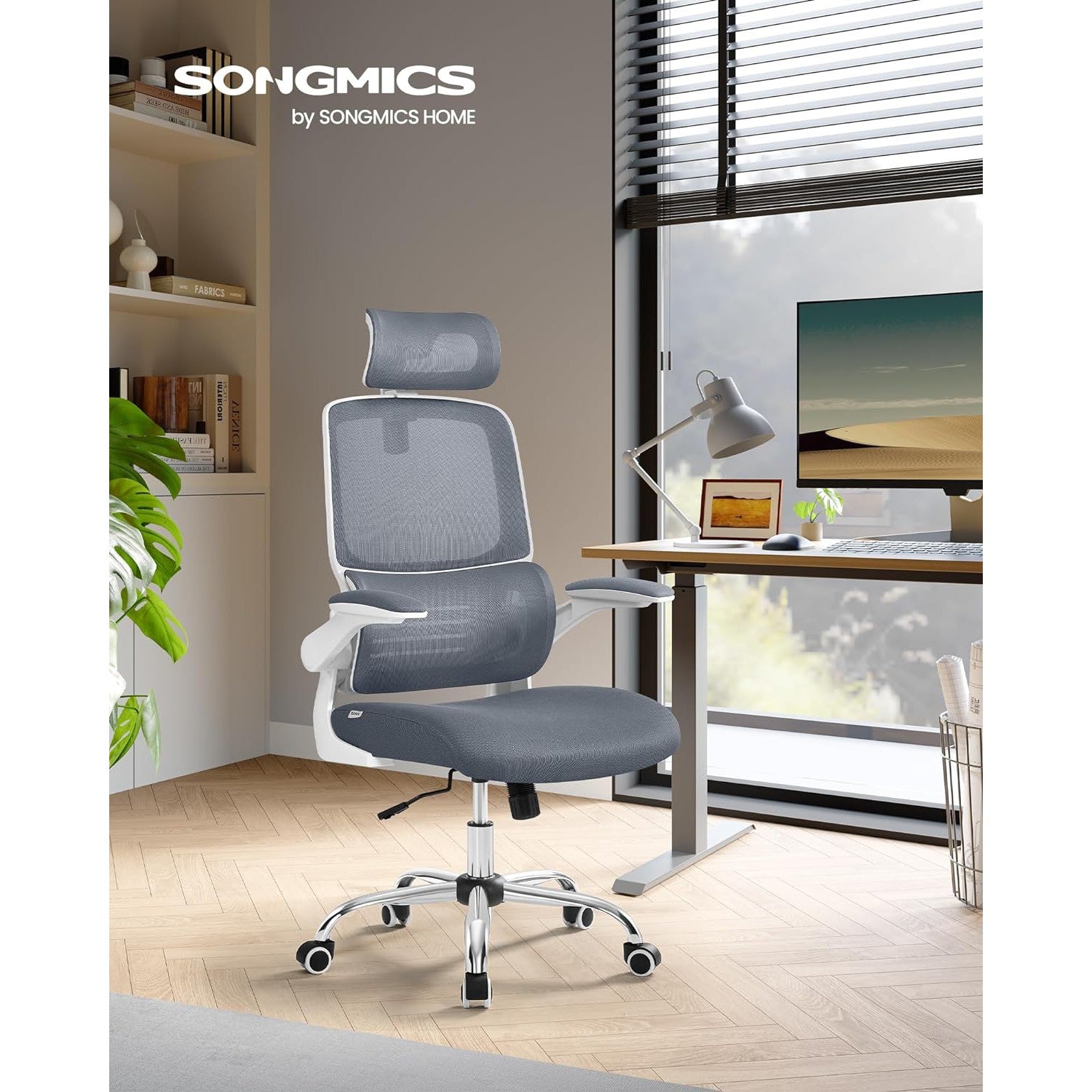 Ergonomska uredska stolica s podesivim naslonima za leđa, ruke i glavu, siva | SONGMICS-vitahome.hr