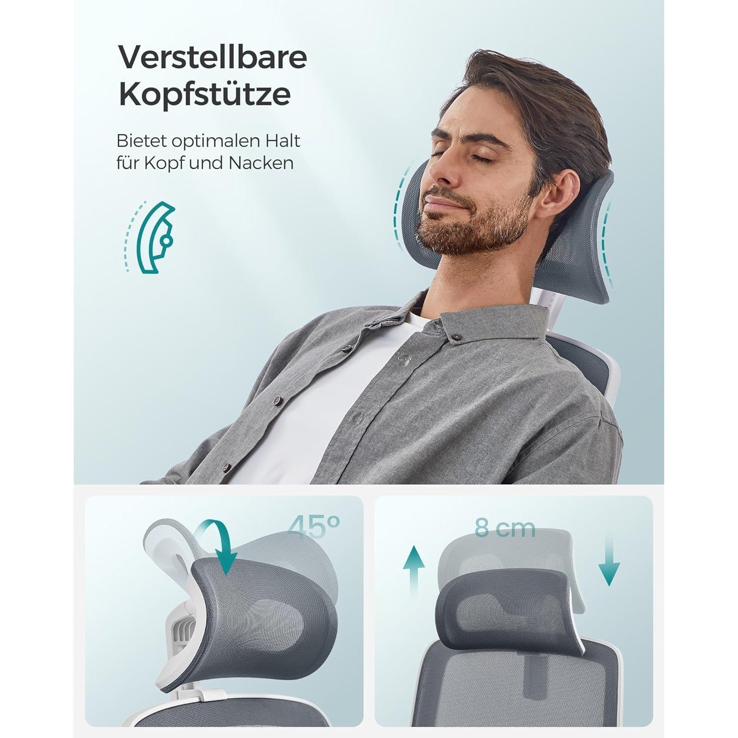 Ergonomska uredska stolica s podesivim naslonima za leđa, ruke i glavu, siva | SONGMICS-vitahome.hr