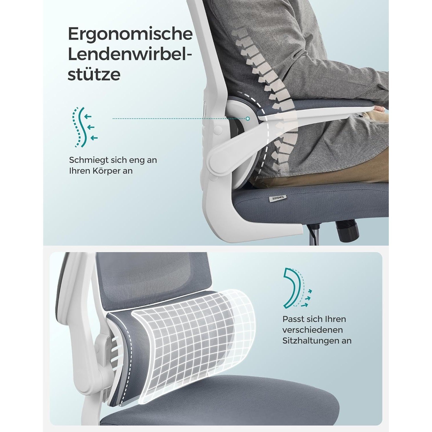 Ergonomska uredska stolica s podesivim naslonima za leđa, ruke i glavu, siva | SONGMICS-vitahome.hr