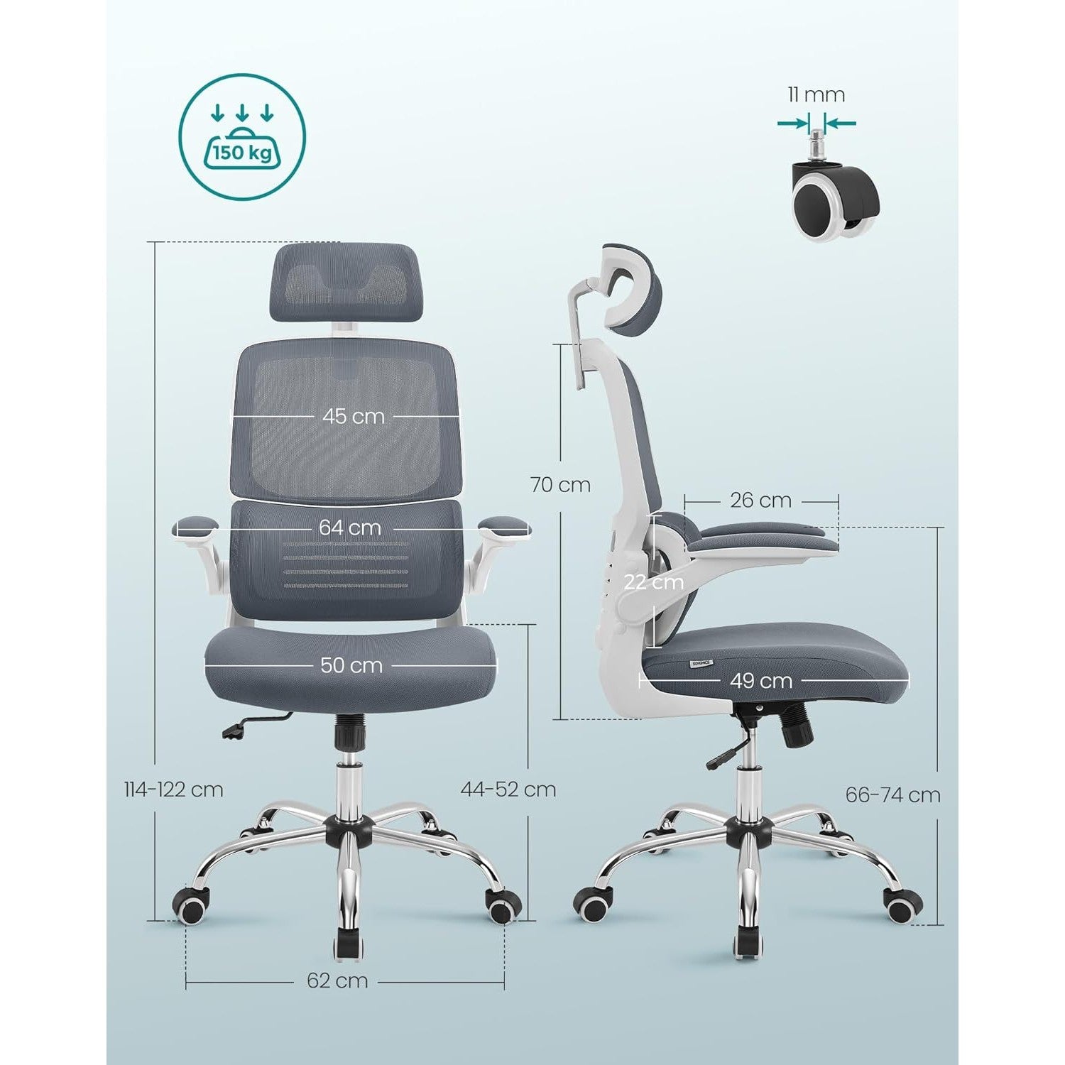 Ergonomska uredska stolica s podesivim naslonima za leđa, ruke i glavu, siva | SONGMICS-vitahome.hr