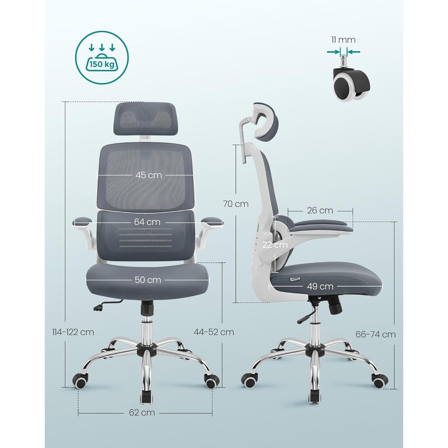Ergonomska uredska stolica s podesivim naslonima za leđa, ruke i glavu, siva | SONGMICS-vitahome.hr