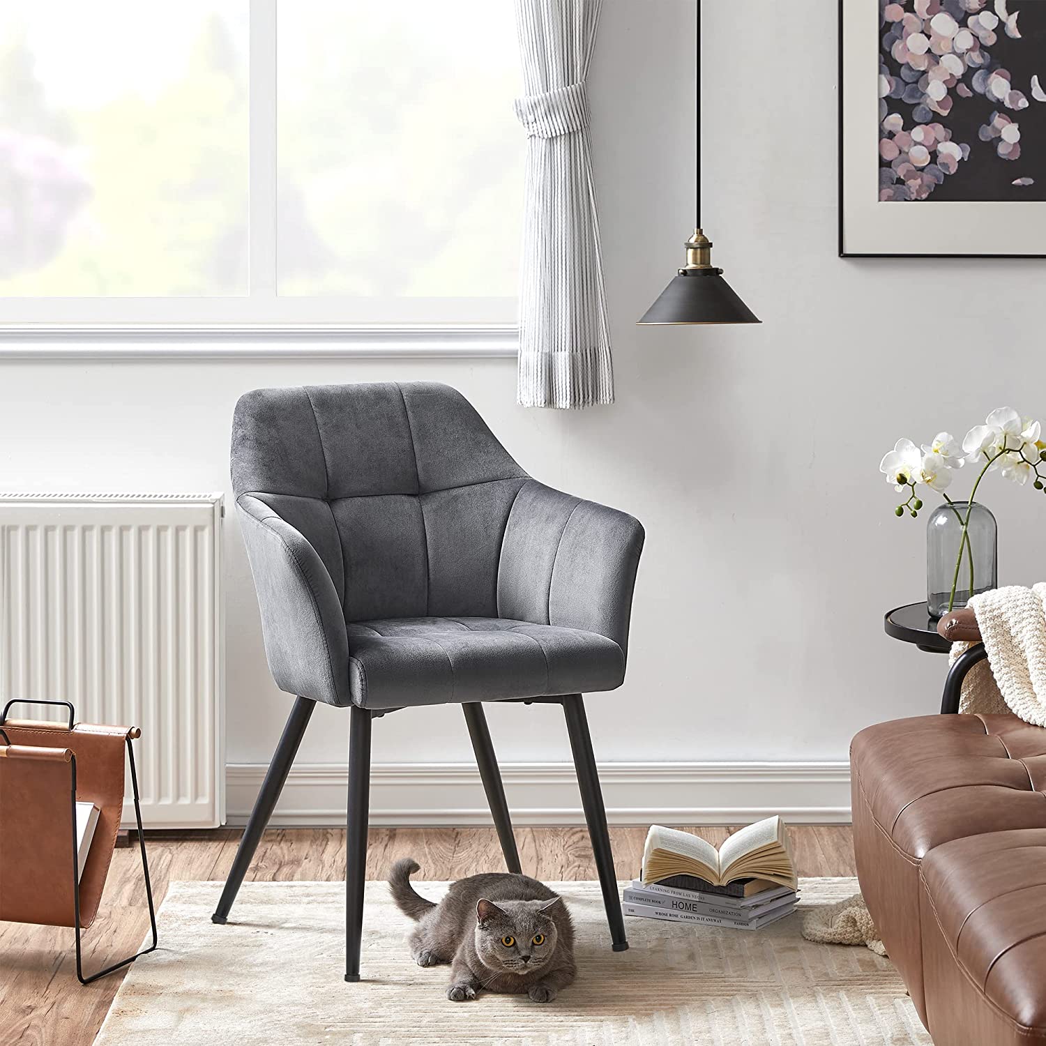 étkezőszék karfával, magas háttámlával szürke-SONGMICS-Vita Home