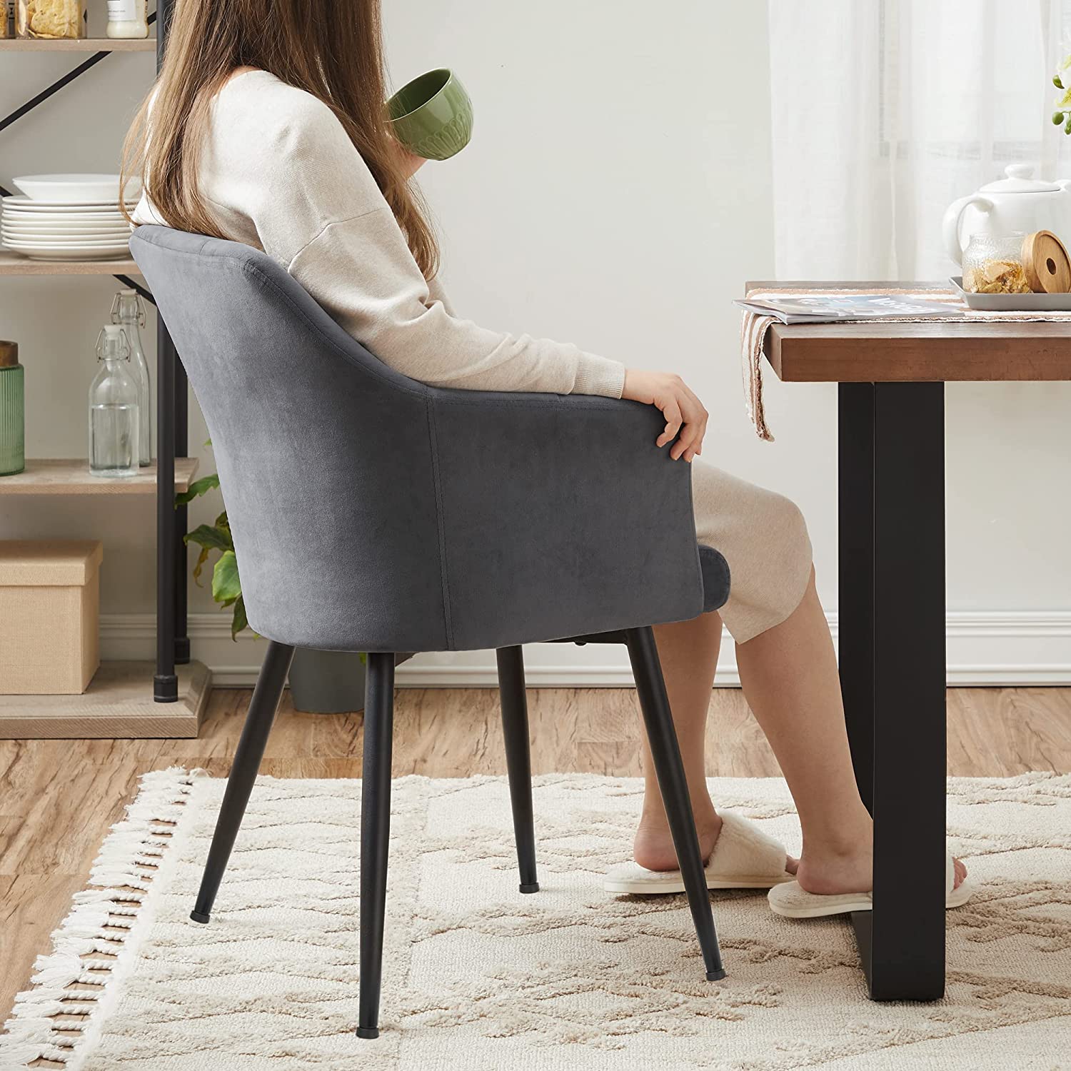 étkezőszék karfával, magas háttámlával szürke-SONGMICS-Vita Home