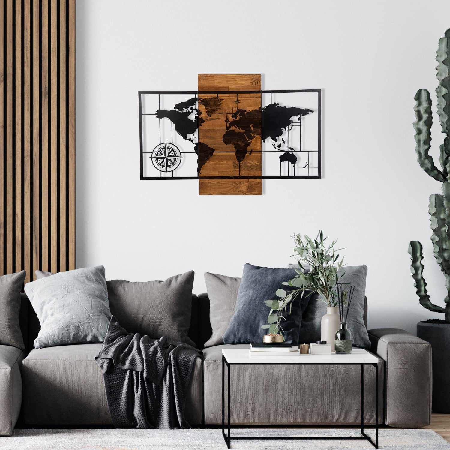 Fa Zidna dekoracija, World Map Wıth Compass | AG-vitahome.hr