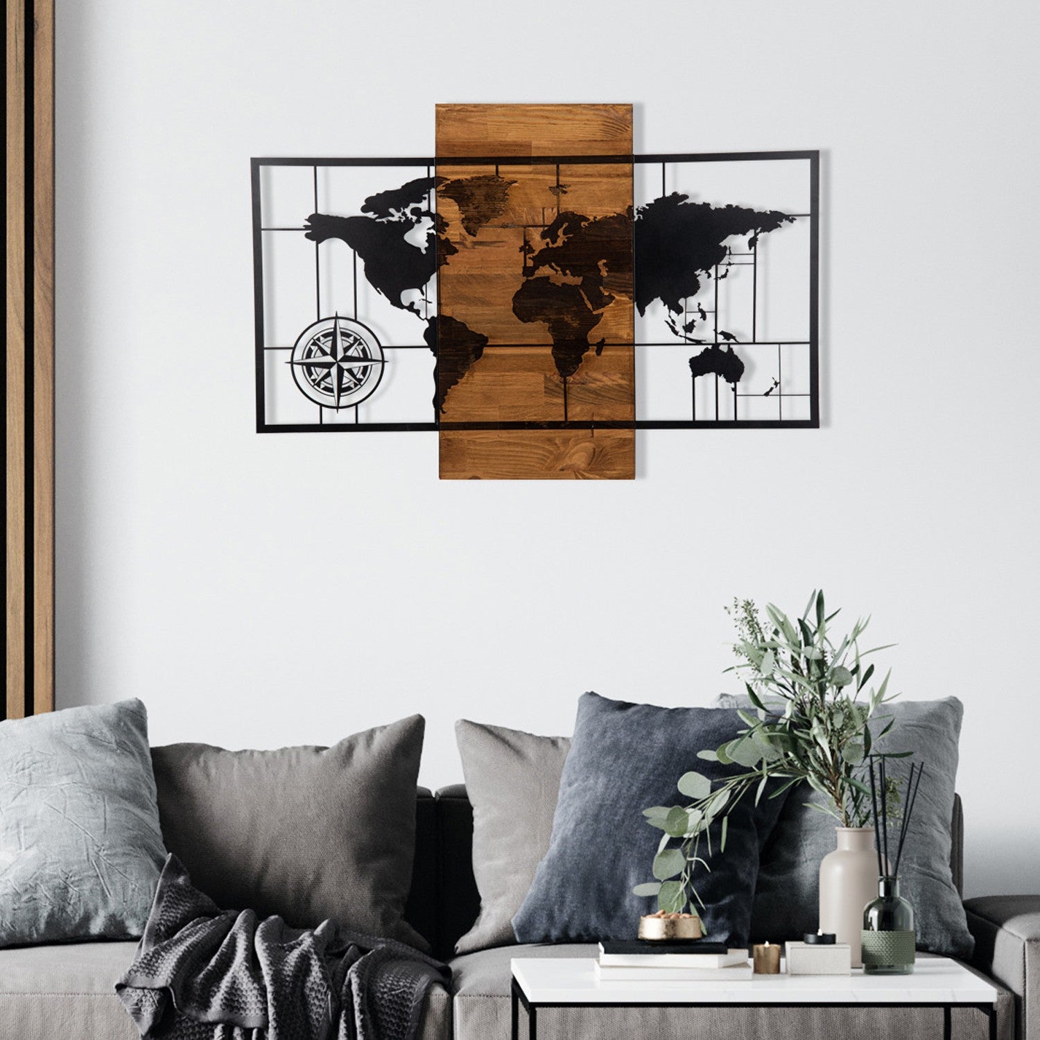Fa Zidna dekoracija, World Map Wıth Compass | AG-vitahome.hr