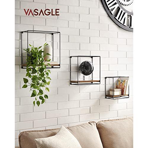 Falra szerelhető lebegő polc, fém vázas, rusztikus barna és fekete-VASAGLE-Vita Home