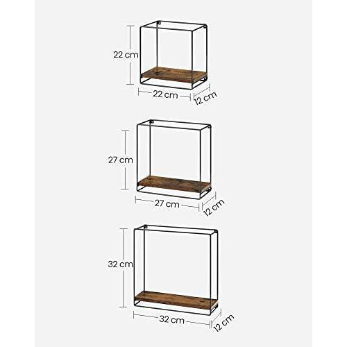 Falra szerelhető lebegő polc, fém vázas, rusztikus barna és fekete-VASAGLE-Vita Home