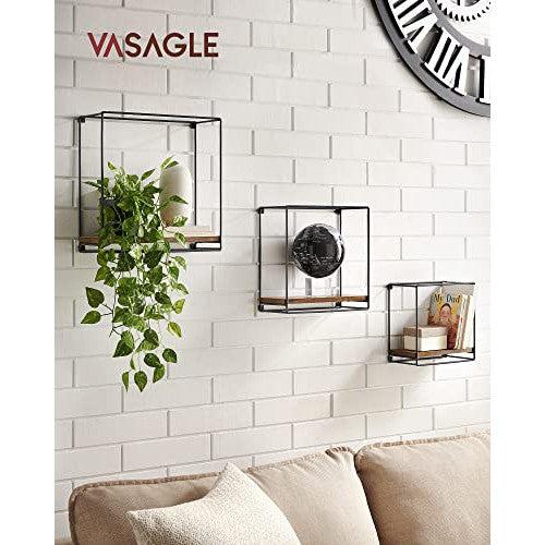 Falra szerelhető lebegő polc, fém vázas, rusztikus barna és fekete-VASAGLE-Vita Home