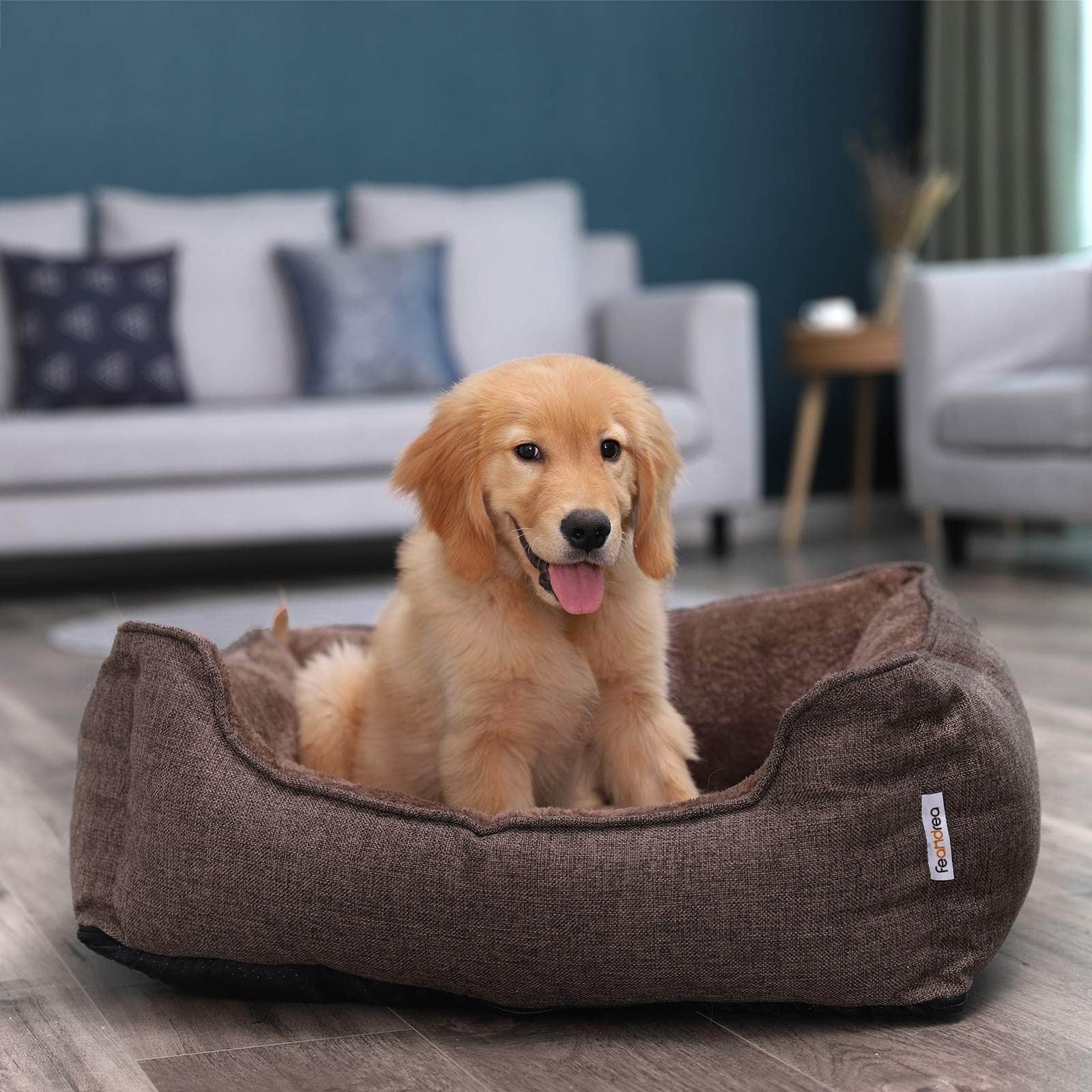 FEANDREA krevet za pse, s skidivom navlakom, kauč za pse, 70 x 55 x 21 cm, smeđa-FEANDREA-Vita Home