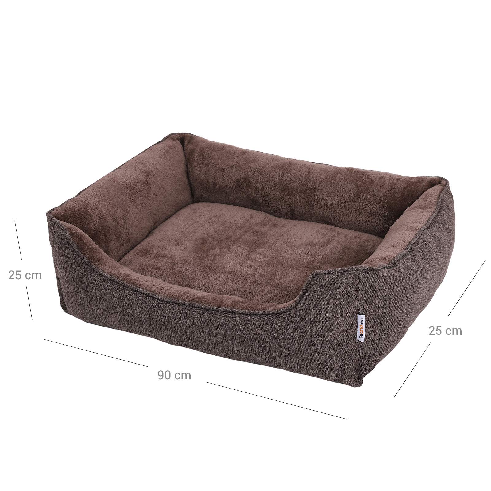 FEANDREA krevet za pse, s skidivom navlakom, kauč za pse, 90 x 75 x 25 cm, smeđa | FEANDREA-vitahome.hr