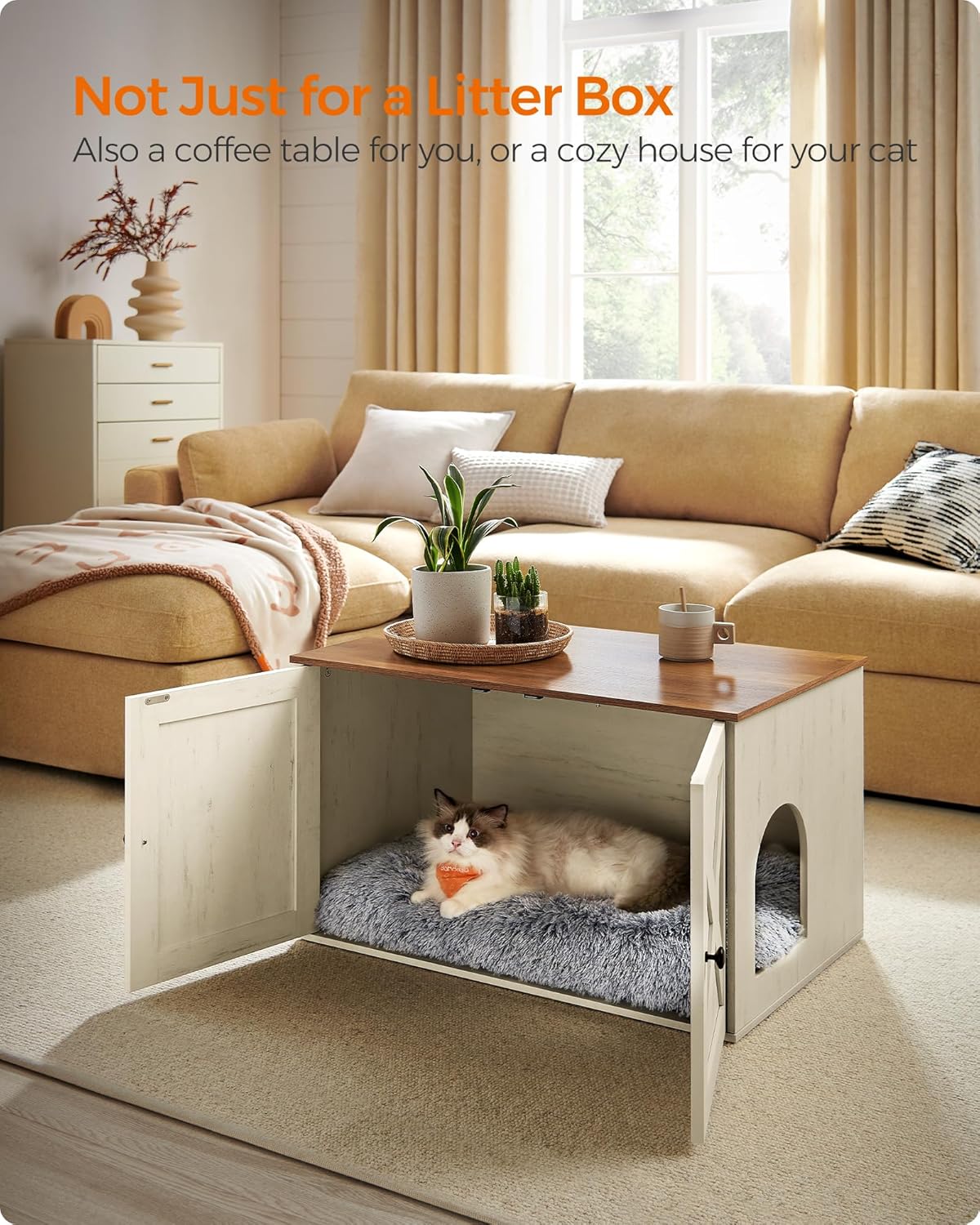 Feandrea namještaj za mačji pijesak, skriveni dizajn, 80 × 53 × 50 cm, smeđa i bijela