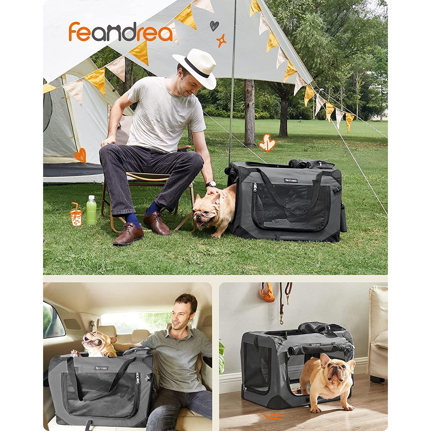 Feandrea Sklopiva nosiljka za kućne ljubimce, transportna kutija za pse 60 x 42 x 42 cm, siva | FEANDREA-vitahome.hr
