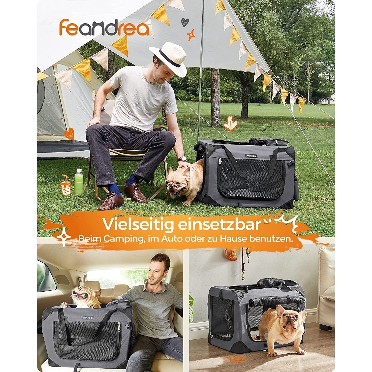 Feandrea Sklopiva nosiljka za kućne ljubimce, transportna kutija za pse 60 x 42 x 42 cm, siva | FEANDREA-vitahome.hr